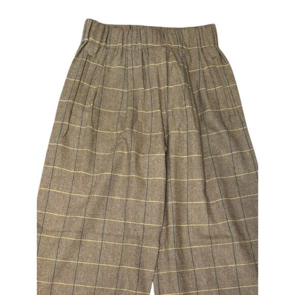 Weili Zheng NEW Wide Leg Trousers Size XS Old School Check Plaid Herringbone Tan - Picture 5 of 8